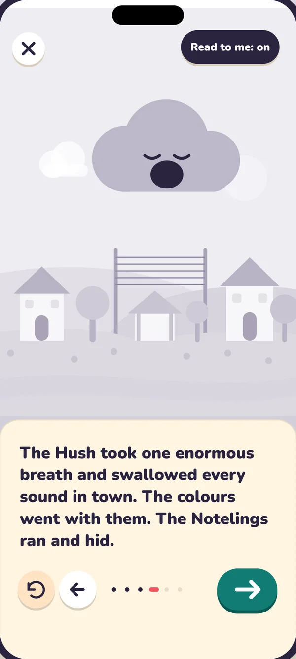 The story screen: the Hush has swallowed every sound in town